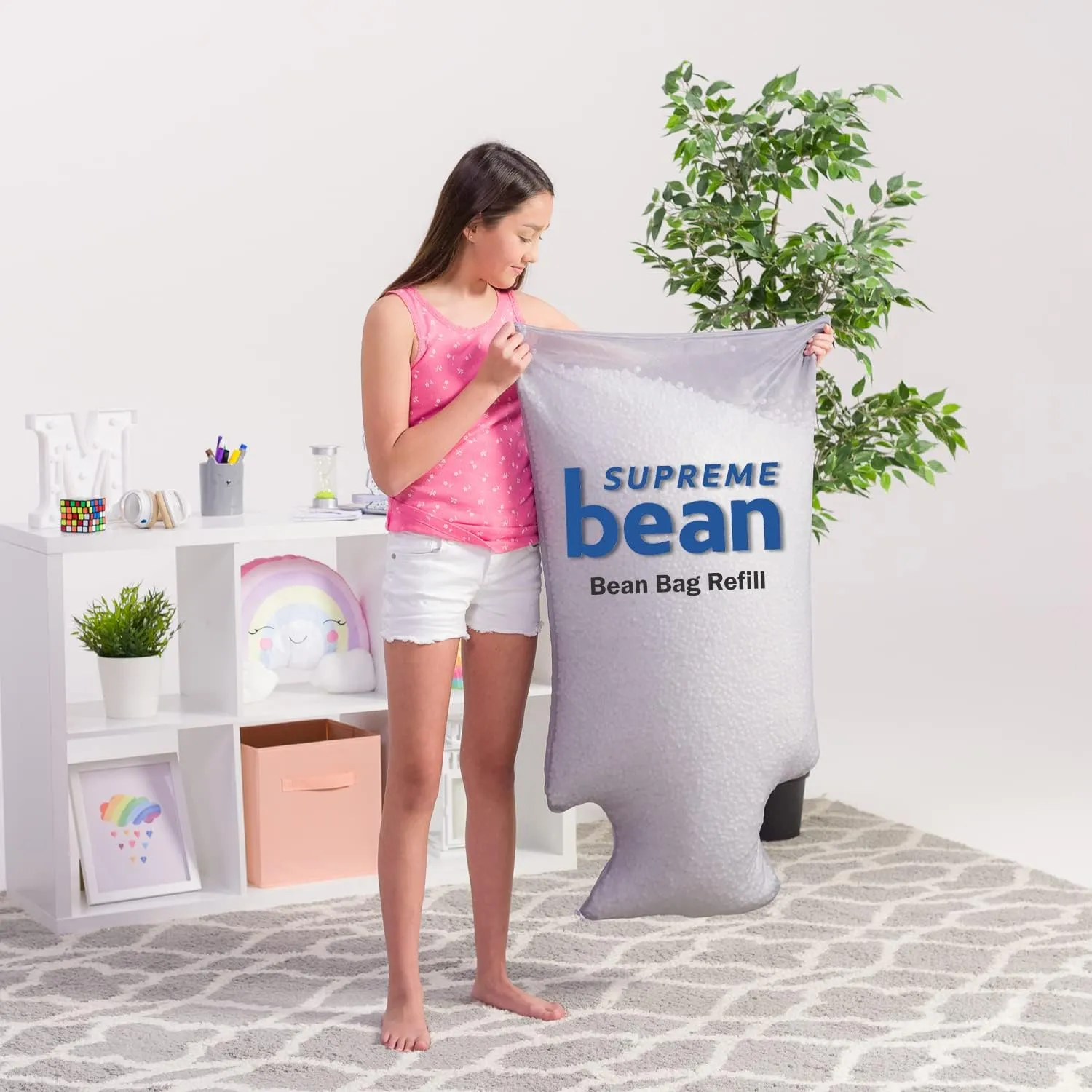 Supreme Bean Foam Filling Bean Bag Refill for Bean Bags, Loungers, and Pool Floats, 75 L, White with EZ-POUR Zipper Spout
