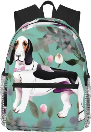 Sweet Basset Hound Florals print Lightweight duffel bag, travel hiking daypack, comfortable backpack, sports bag, Black