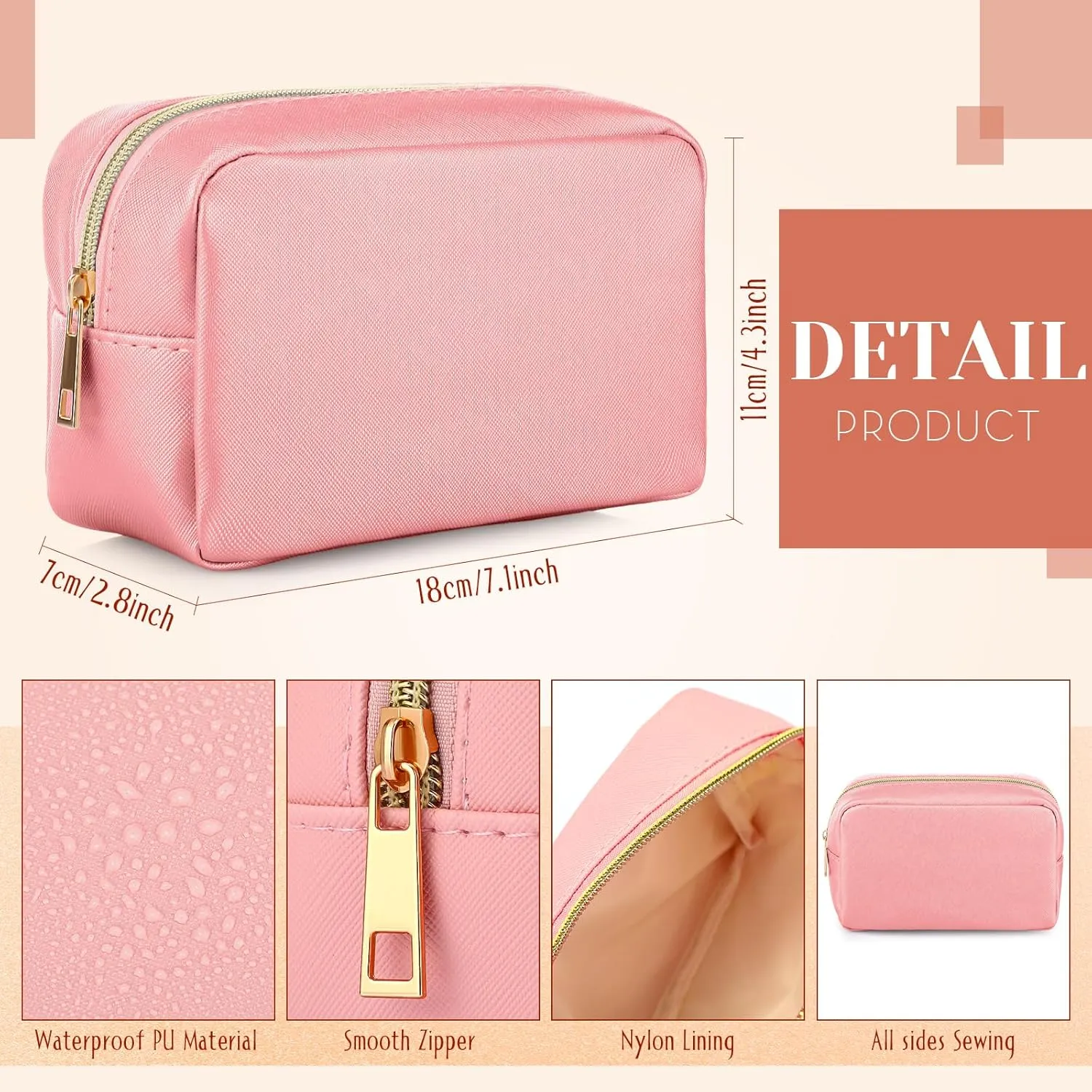 Sweetude 10 Pcs Preppy Makeup Bag Bulk Cosmetic Bag Bridesmaid Gift Wedding Day Bachelorette Party Favor Toiletry Pouch DIY PU Leather Skincare Pouch for Women(Classic Color)