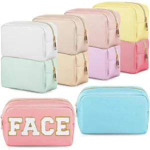 Sweetude 10 Pcs Preppy Makeup Bag Bulk Cosmetic Bag Bridesmaid Gift Wedding Day Bachelorette Party Favor Toiletry Pouch DIY PU Leather Skincare Pouch for Women(Classic Color)