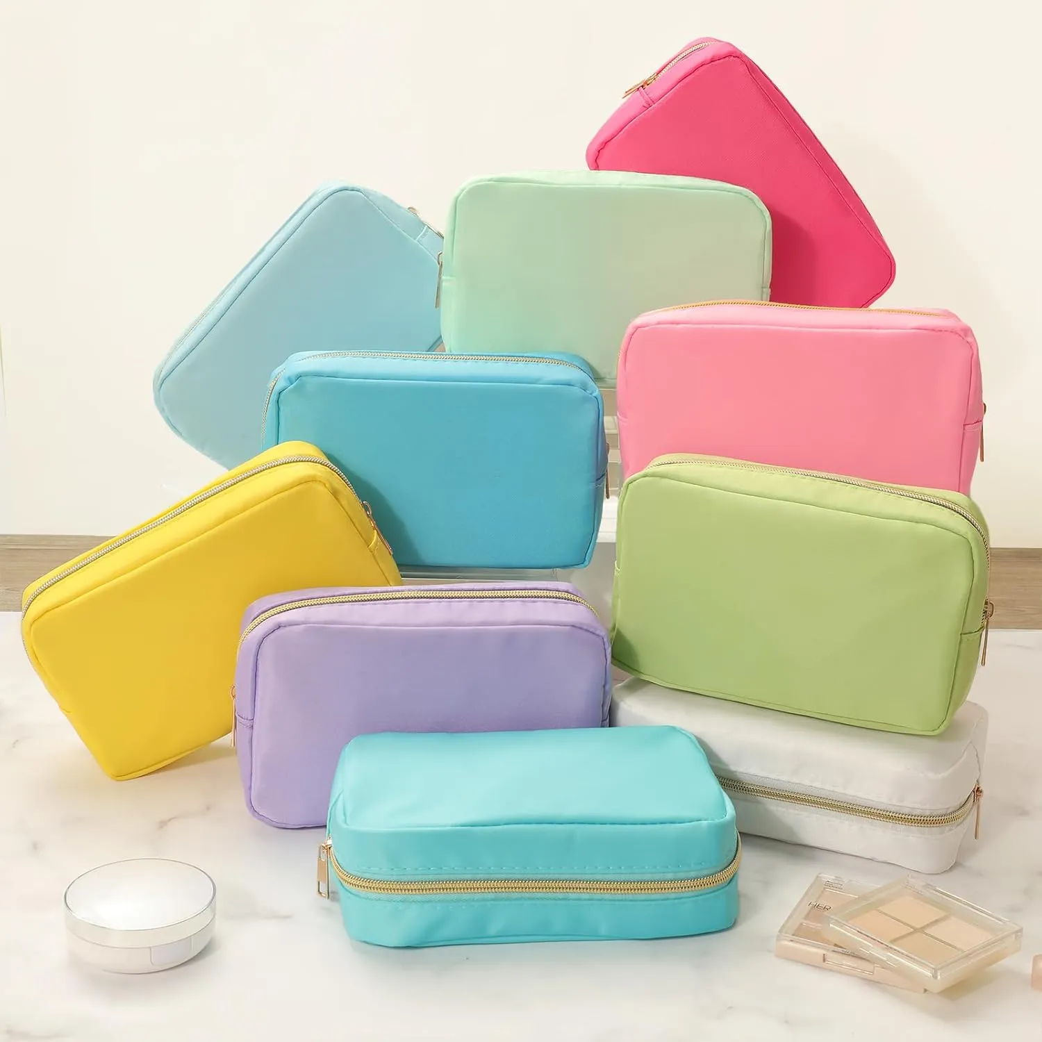 Sweetude 10 Pieces Nylon Makeup Bag Cosmetic Bags for Women Reusable Makeup Organizer Bag Cosmetic Travel Bag Big Capacity Toiletry Travel Organizer with Zipper (Macaron Color)