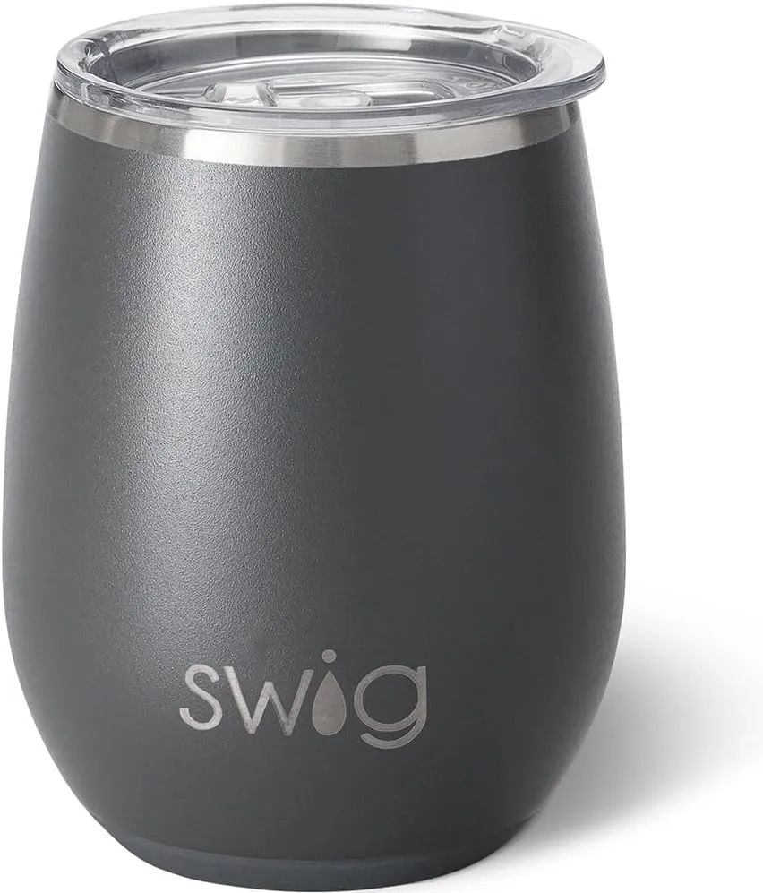 Swig Life 14oz Stemless Wine Cup, Insulated Wine Tumbler with Lid, Stainless Steel Travel Tumbler (Grey)