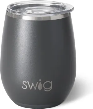 Swig Life 14oz Stemless Wine Cup, Insulated Wine Tumbler with Lid, Stainless Steel Travel Tumbler (Grey)