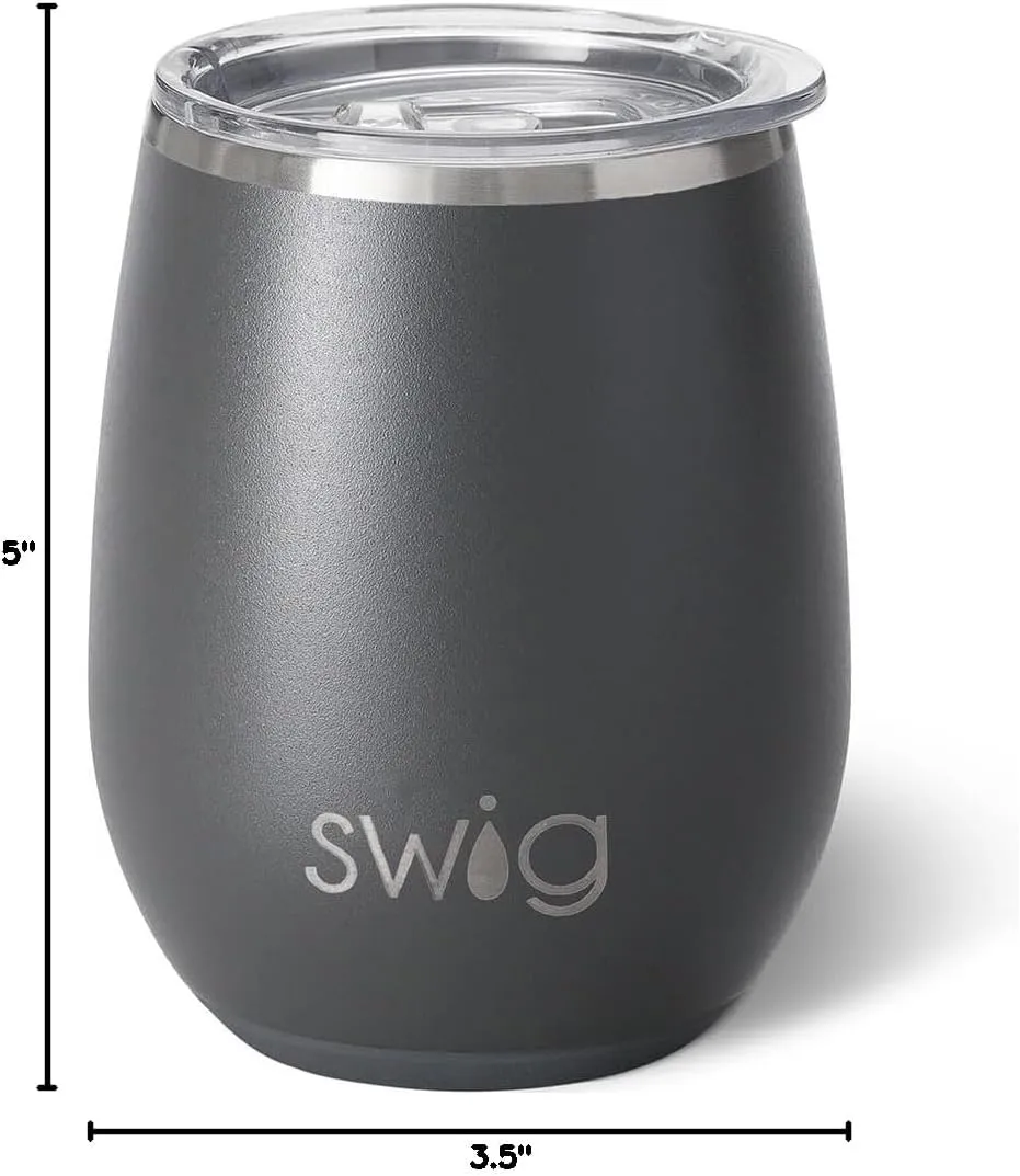 Swig Life 14oz Stemless Wine Cup, Insulated Wine Tumbler with Lid, Stainless Steel Travel Tumbler (Grey)