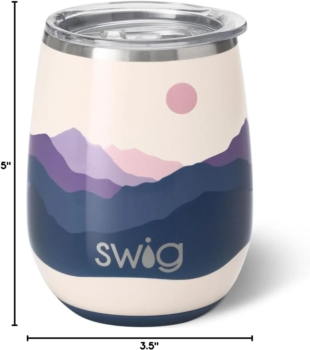 Swig Life 14oz Stemless Wine Cup, Insulated Wine Tumbler with Lid, Stainless Steel Travel Tumbler (Moon Shine)