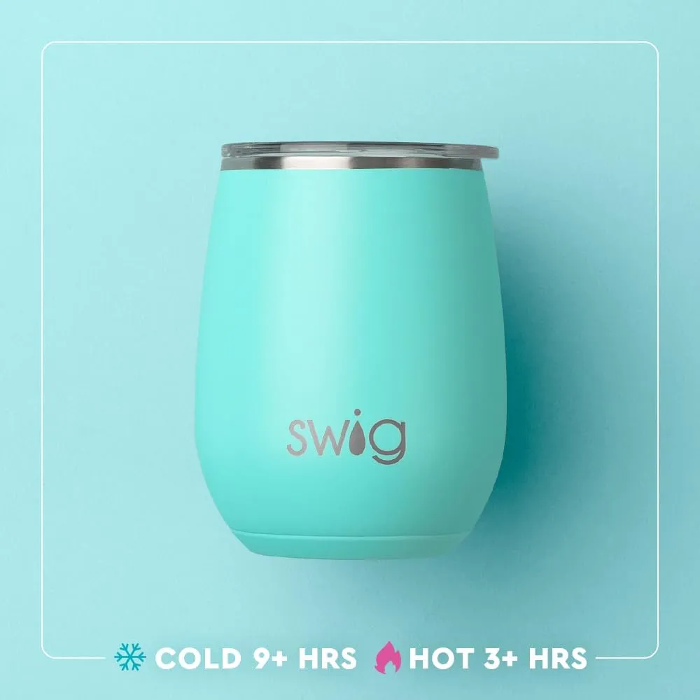 Swig Life 14oz Stemless Wine Cup, Insulated Wine Tumbler with Lid, Stainless Steel Travel Tumbler (Moon Shine)