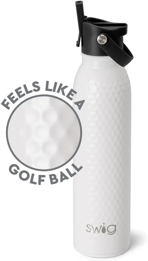 Swig Life 20oz Insulated Water Bottle, Travel Water Bottle with Straw and Lid, Cup Holder Friendly, Stainless Steel (Golf Ball)
