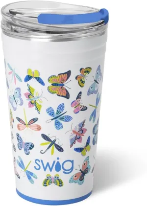 Swig Life 24oz Party Cup, Stackable Insulated Travel Coffee Tumbler with EZ Slider Lid, Cup Holder Friendly Travel Thermos, Stainless Steel 24 oz Tumbler, Reusable Coffee Mug (Butterfly Bliss)