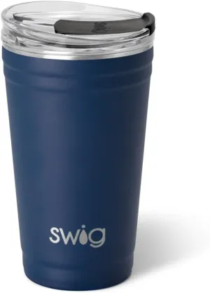 Swig Life 24oz Party Cup, Stackable Insulated Travel Coffee Tumbler with EZ Slider Lid, Cup Holder Friendly Travel Thermos, Stainless Steel 24 oz Tumbler, Reusable Coffee Mug (Navy)