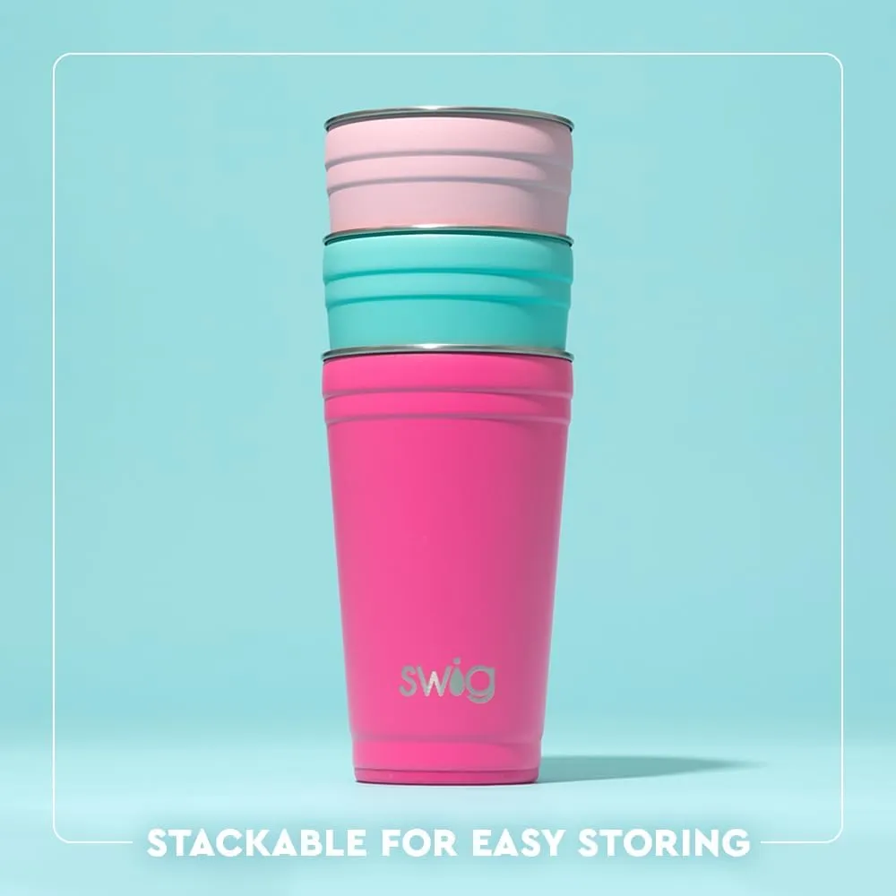 Swig Life 24oz Party Cup, Stackable Insulated Travel Coffee Tumbler with EZ Slider Lid, Cup Holder Friendly Travel Thermos, Stainless Steel 24 oz Tumbler, Reusable Coffee Mug (Navy)