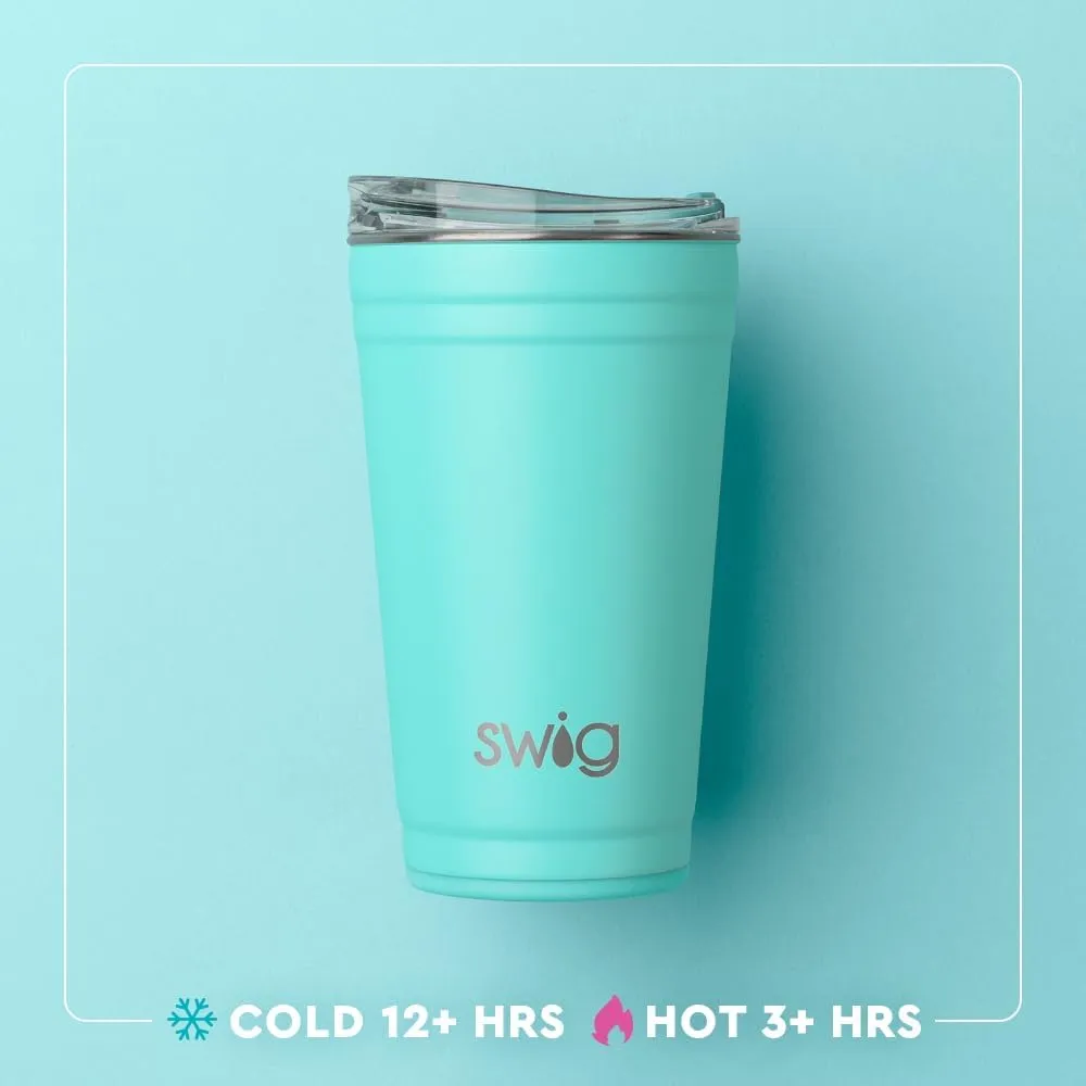 Swig Life 24oz Party Cup, Stackable Insulated Travel Coffee Tumbler with EZ Slider Lid, Cup Holder Friendly Travel Thermos, Stainless Steel 24 oz Tumbler, Reusable Coffee Mug (Navy)