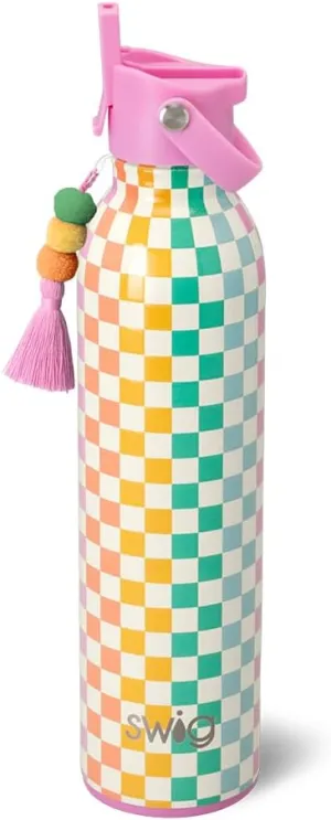 Swig Life 26oz Insulated Water Bottle, Travel Water Bottle with Straw and Lid, Cup Holder Friendly, Stainless Steel (Check Mate)