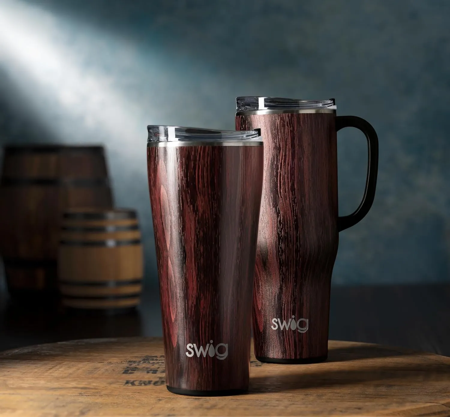 Swig Life 32oz Insulated Tumbler, Travel Coffee Tumbler with Lid, Cup Holder Friendly Travel Coffee Mug, Stainless Steel Thermos with Lid (Bourbon Barrel)