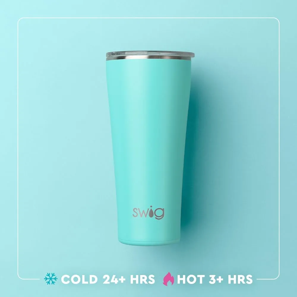 Swig Life 32oz Insulated Tumbler, Travel Coffee Tumbler with Lid, Cup Holder Friendly Travel Coffee Mug, Stainless Steel Thermos with Lid (Bourbon Barrel)