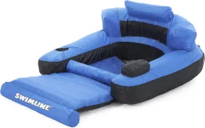 Swimline 9047-A Ultimate Fabric Covered Nylon Swimming Pool Inflatable Floating Chair Lounger w/Footrest, Armrests, Backrest, Headrest, & Drink Holder