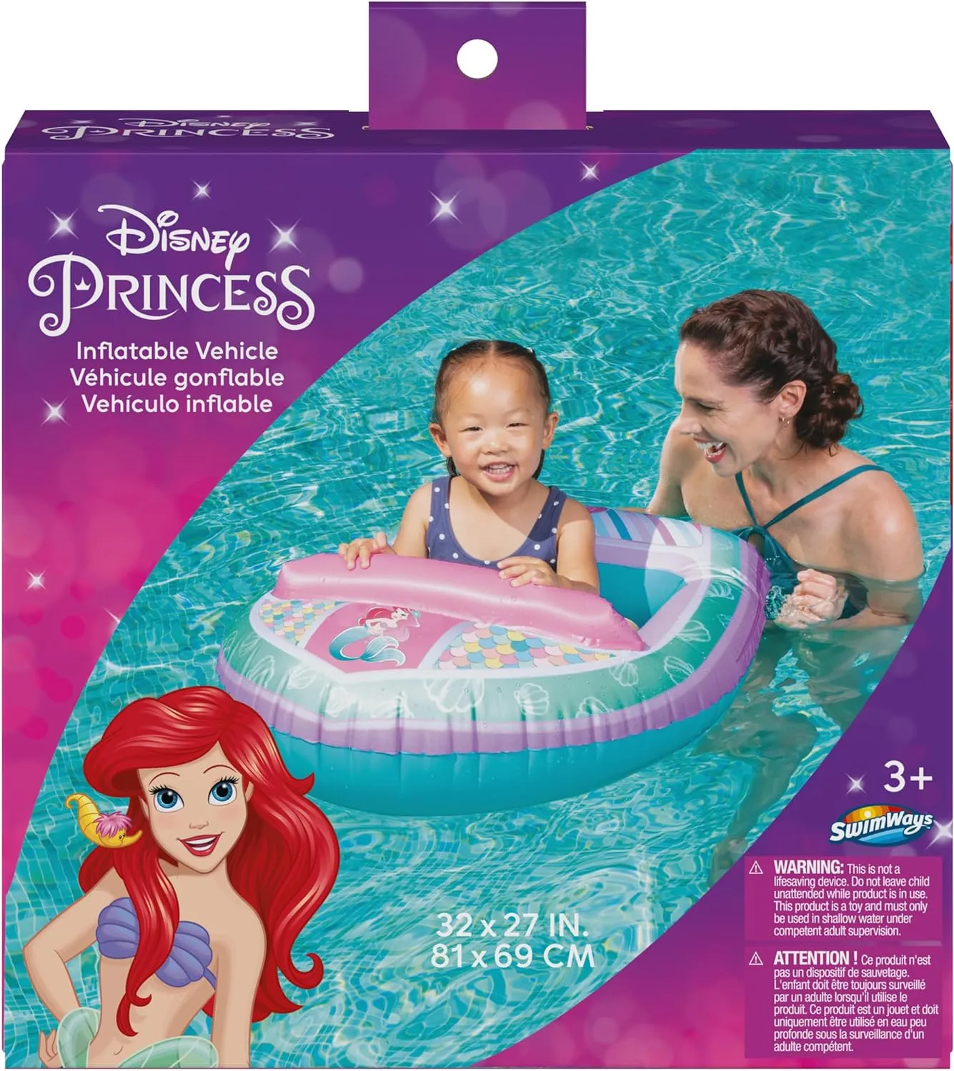 SwimWays Disney Princess Ariel Glitter Dive Wands Diving Toys 3 Pack, Bath Toys and Pool Party Supplies for Kids Ages 5 and Up, Styles May Vary