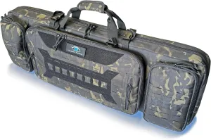 Tactical Double Gun Rifle Bag Backpack case with Handgun Pistol compartment, Lockable Zippers, Padded Carry Straps, 36 inch. (Black Camo), BPbg1