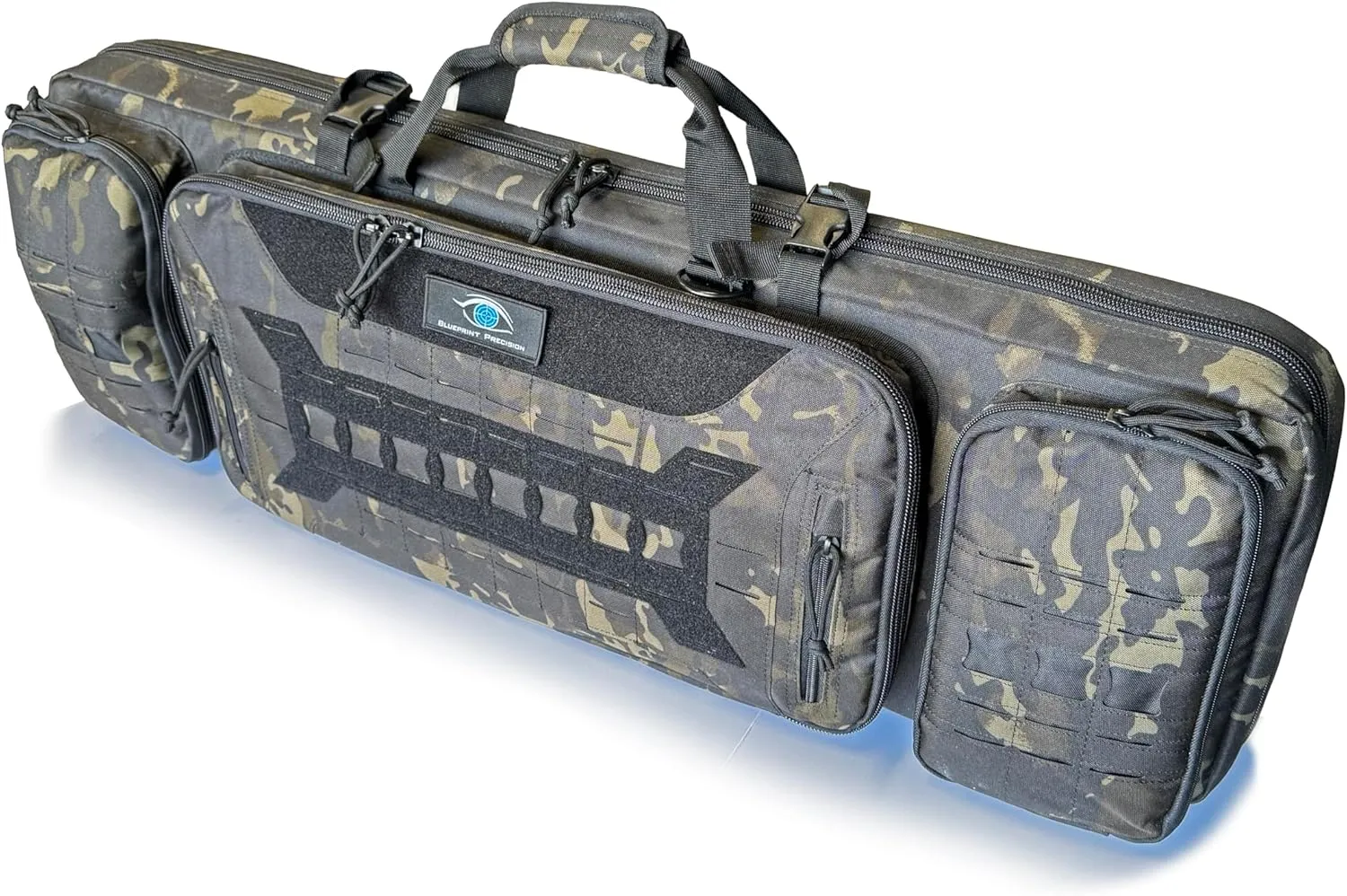 Tactical Double Gun Rifle Bag Backpack case with Handgun Pistol compartment, Lockable Zippers, Padded Carry Straps, 36 inch. (Black Camo), BPbg1