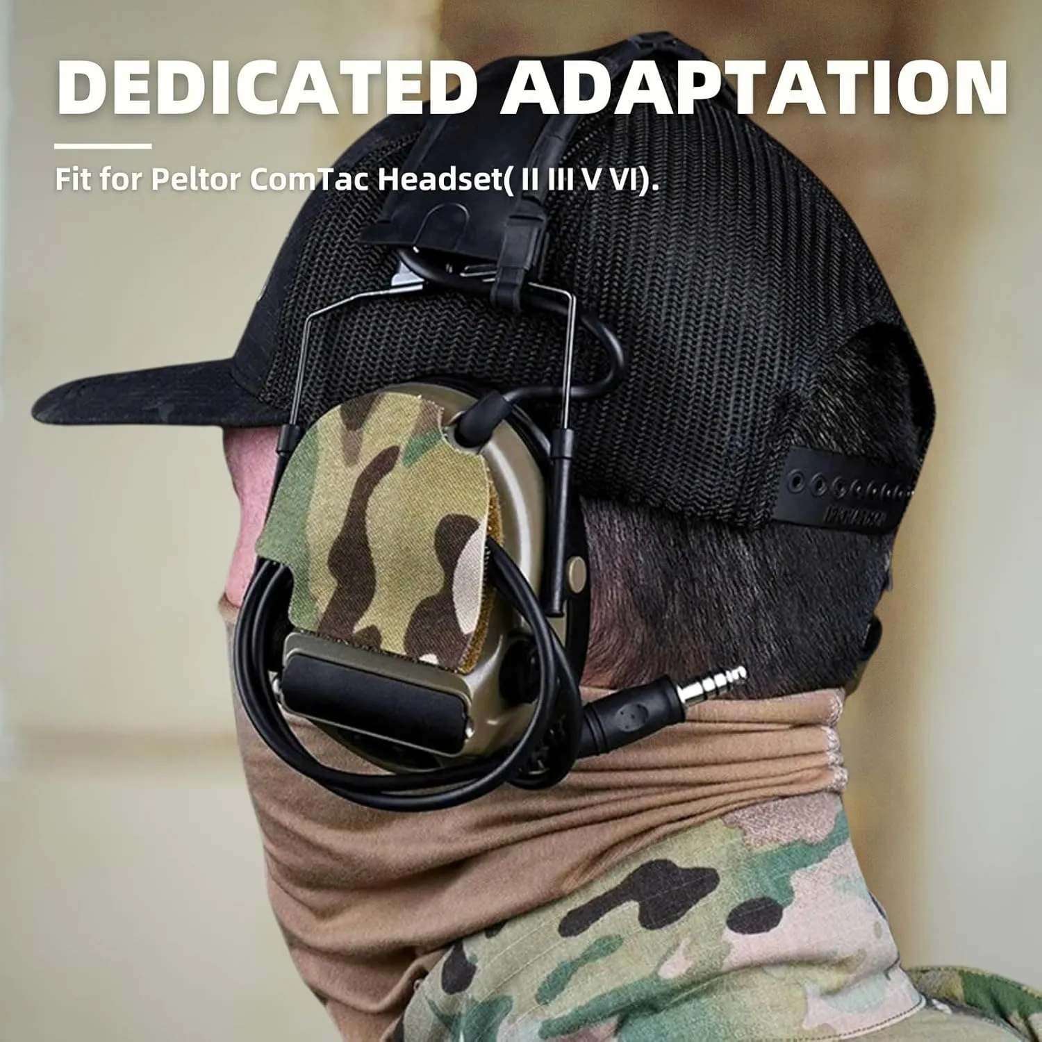 Tactical Headset Camo Hook Loop Patches Compatible for Peltor Comtac II/III/V/VI as PTT U-174/U Cable Ties Routing Organizer, Headset Mod Camouflage Kit (MCAD)