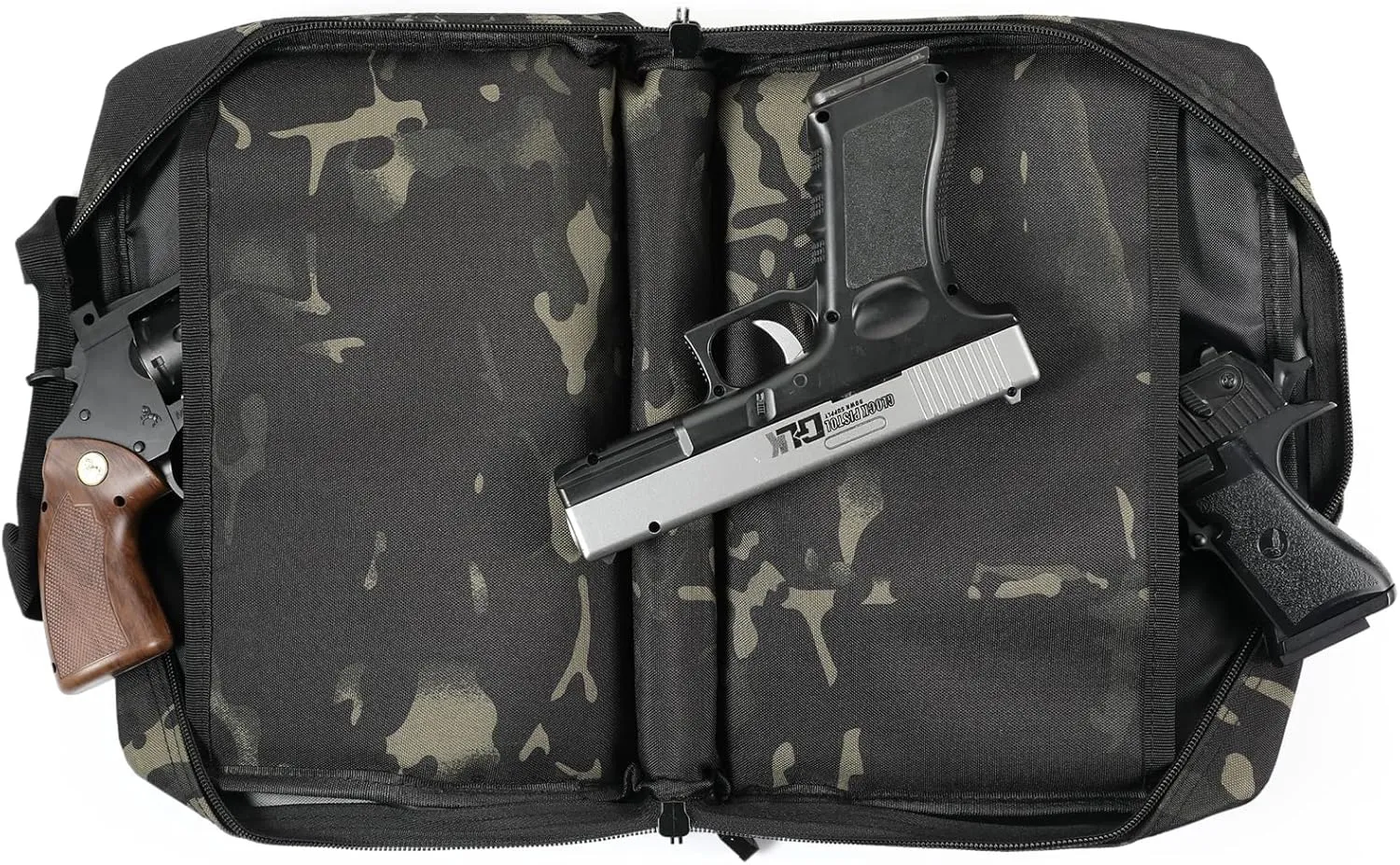 Tactical Pistol Case, Padded Handgun Firearm Case Double Shooting Gun Range Duffle Bag with Multiple Magazine Slots for Hunting Shooting Outdoor Activities