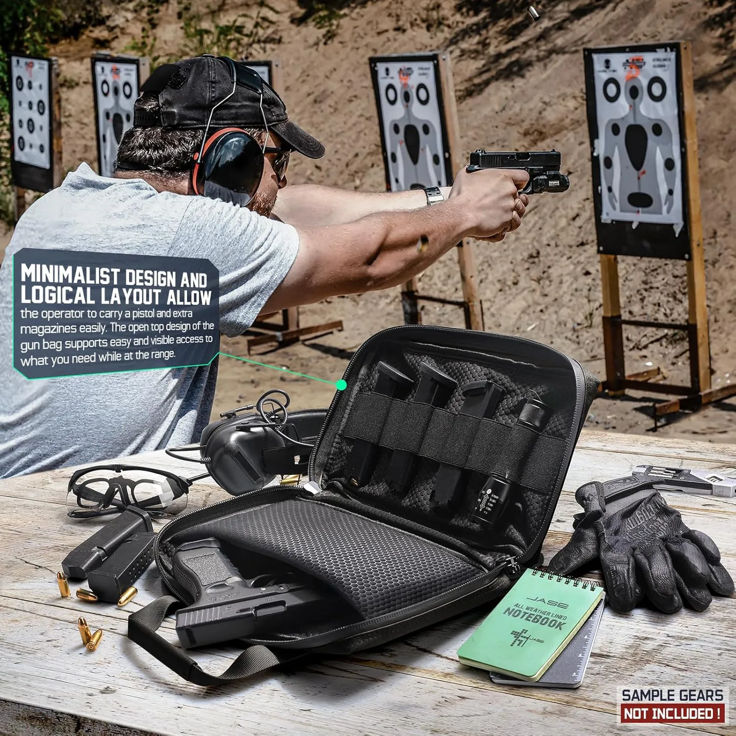 Tactical Pistol Gun Case Bag for Handguns, Gun Rang Bag Hand Gun Case for Pistols Soft Gun Carrying Case with Lockable Zipper Padded Firearm Case for Shooting Range
