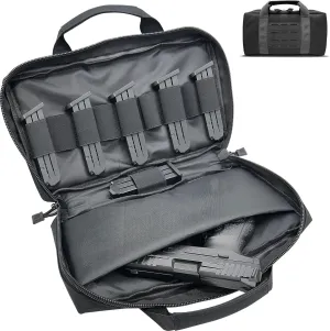 Tactical Pistol Soft Case, Padded HandGun Bag Gun Case Pistol Pouch Holds 10x Single/Double Stack Magazines