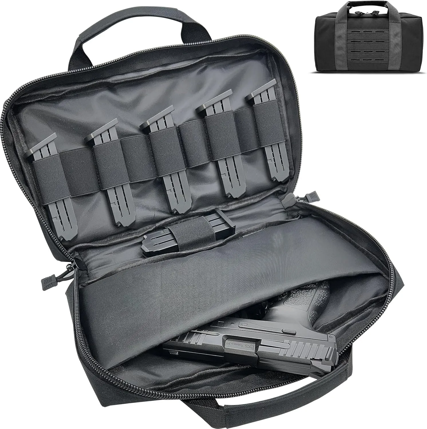 Tactical Pistol Soft Case, Padded HandGun Bag Gun Case Pistol Pouch Holds 10x Single/Double Stack Magazines