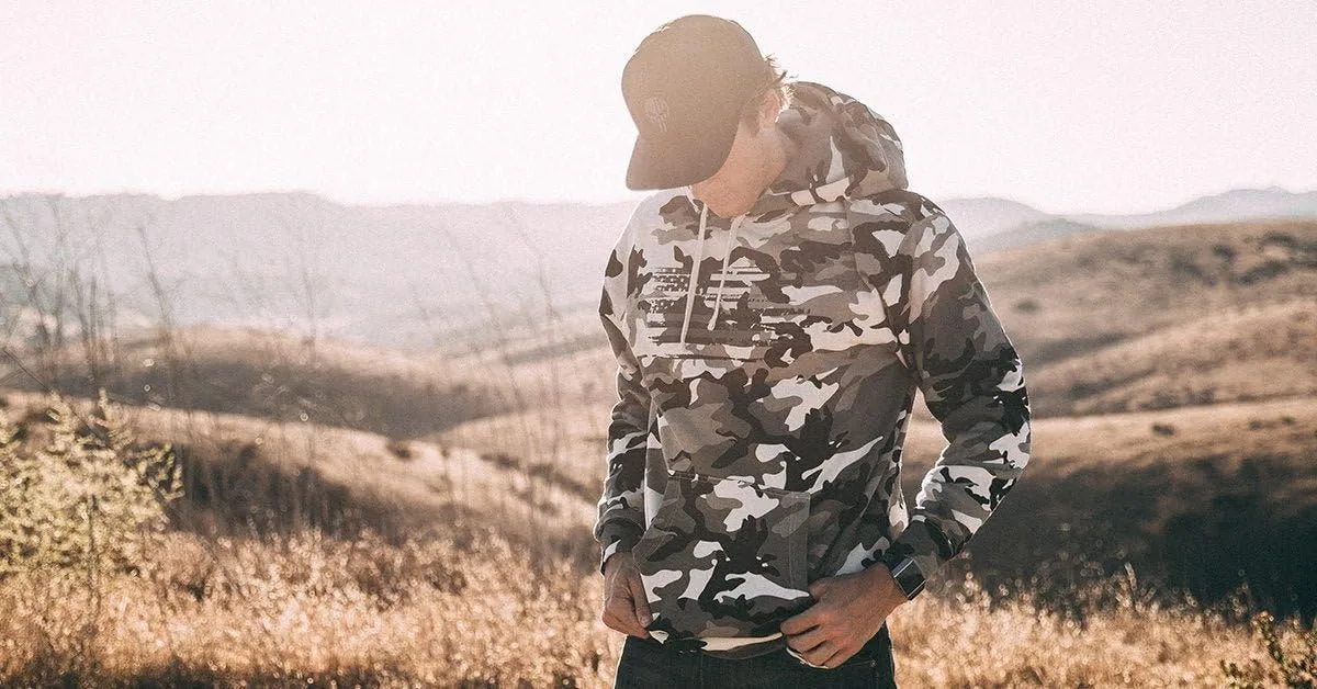 Tactical Pro Supply Patriotic Camo Flag Heavyweight Hoodies for Men and Women | Decorated in The USA
