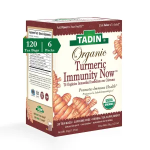 Tadin Organic Turmeric Immunity Tea, Herbal Tea, Caffeine Free Tea, Organic Tea for Immunity Support, Calming Tea, 20 Tea Bags Per Box, Pack of 6
