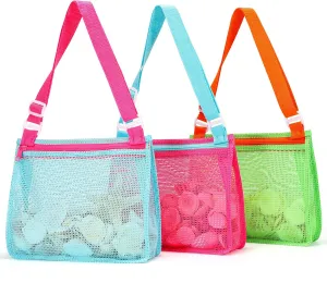 Tagitary Beach Toys Mesh Beach Bag Sand Toy Seashell Collecting Bag Pool Bag Swimming Beach Accessories Gift for Boys and Girls (Only Bags,A Set of 3)