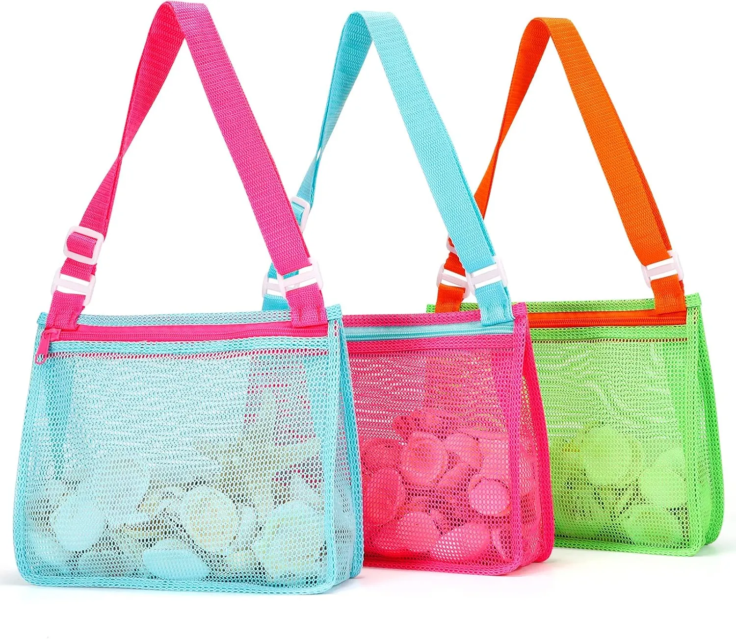 Tagitary Beach Toys Mesh Beach Bag Sand Toy Seashell Collecting Bag Pool Bag Swimming Beach Accessories Gift for Boys and Girls (Only Bags,A Set of 3)