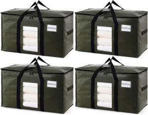 TAILI 4 Pack Green Extra Large Storage Bags, Heavy Duty Totes with Visible Window, Wrap Around Handles, Perfect for Moving