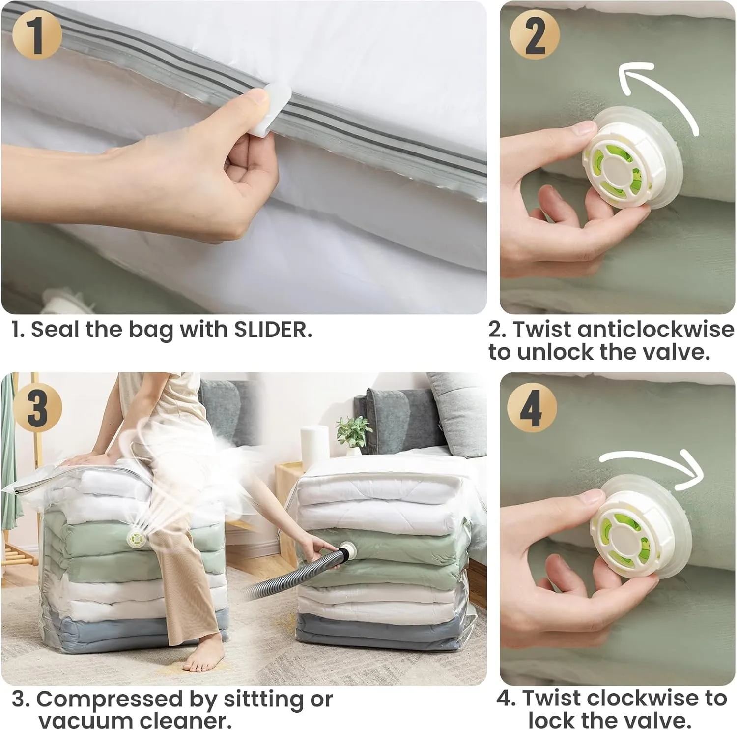 TAILI 6 Pack Vacuum Storage Bags, Extra Large Cube (40x28x18x18 Inch), Supe Jumbo Vacuum Seal Bags for Comforters, Blankets, Bedding, Sweater, Space Saving, Closet Storage, Cream