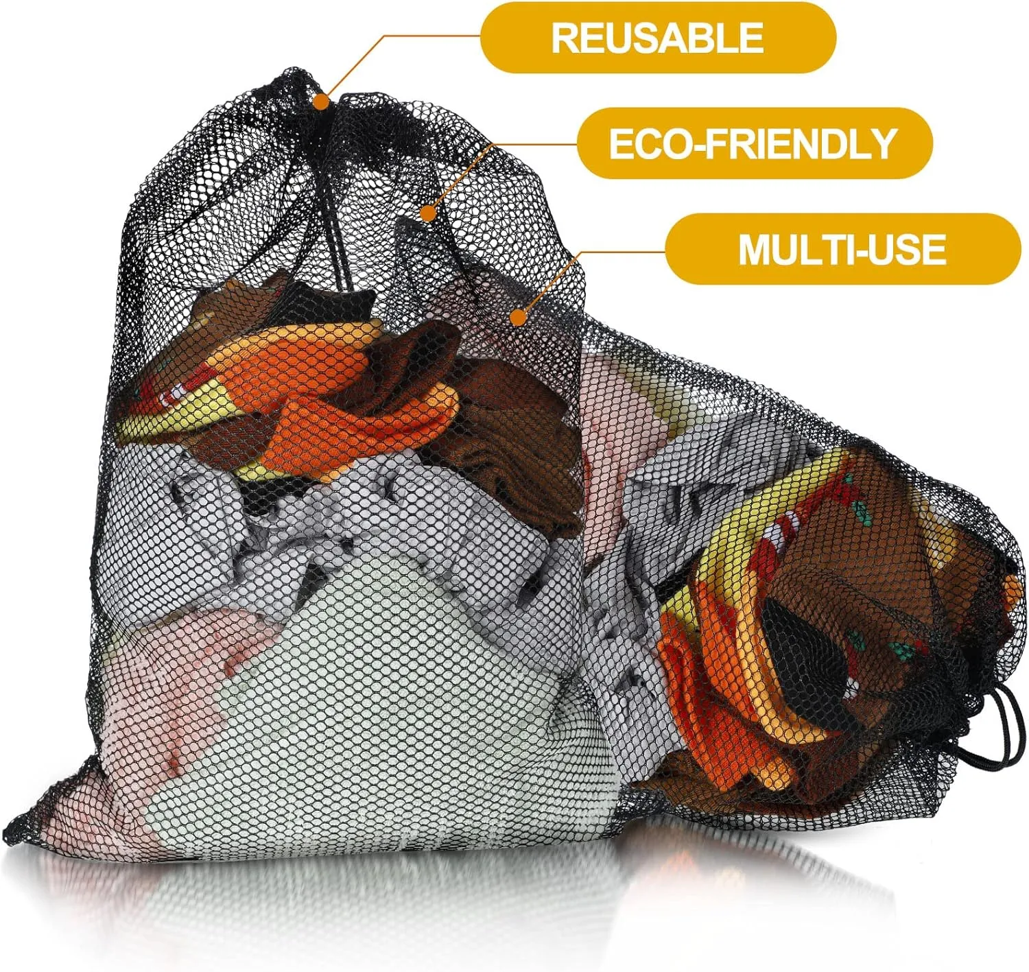 TecUnite 10 Pcs Mesh Bags Drawstring Laundry Bags Large Nylon Mesh Gift Dishwasher Bag with Sliding Drawstring for Kitchen Jewelry Gifts Wedding Favor Home(12 x 16 Inch,Black)