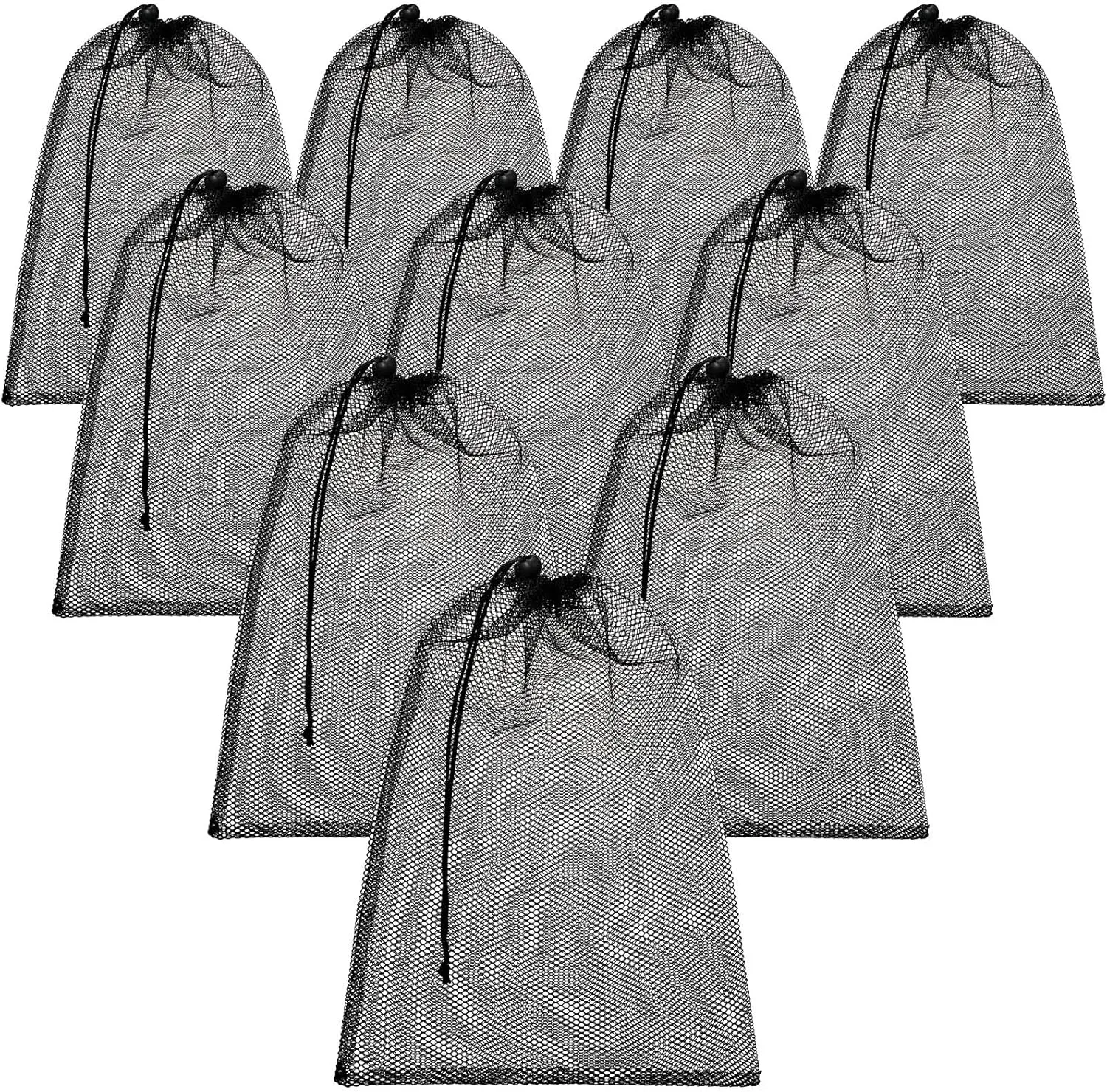 TecUnite 10 Pcs Mesh Bags Drawstring Laundry Bags Large Nylon Mesh Gift Dishwasher Bag with Sliding Drawstring for Kitchen Jewelry Gifts Wedding Favor Home(12 x 16 Inch,Black)