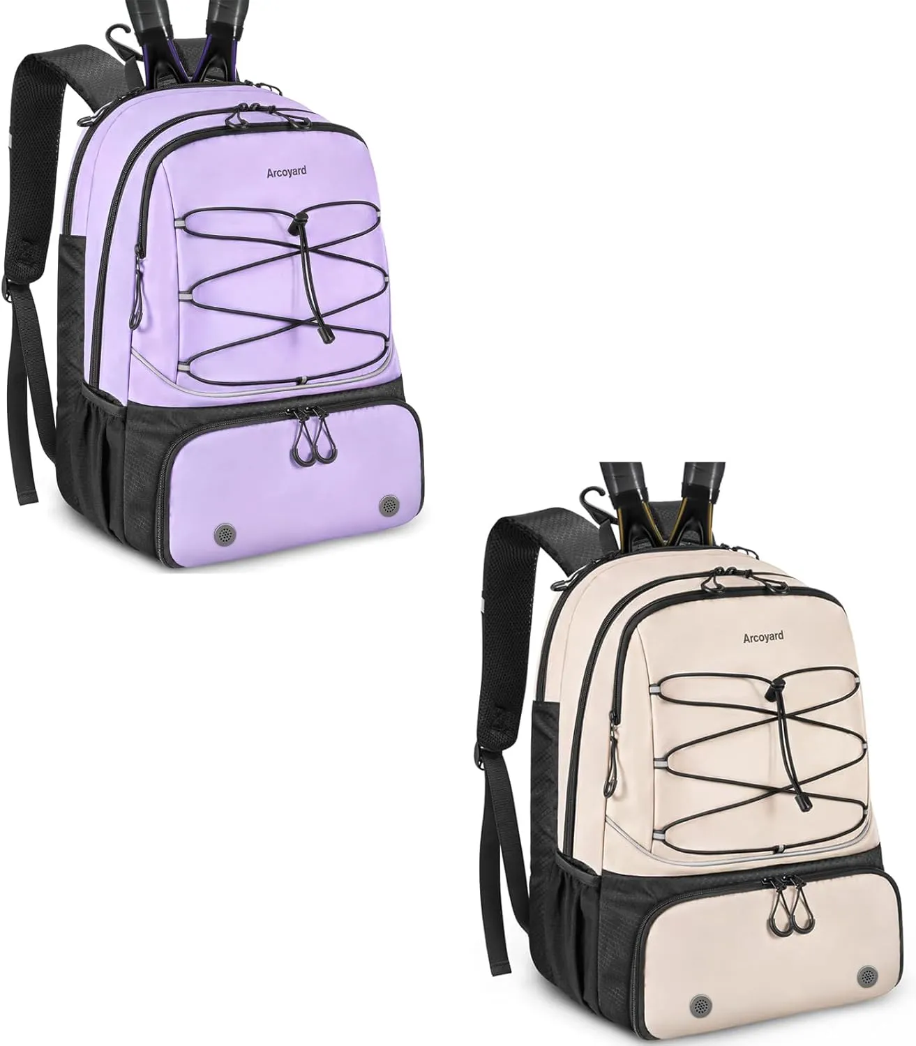 Tennis Bag, Large Tennis Bags For Women, Tennis Backpack with Ventilated Shoe Compartment and Insulated Pocket, Purple & Beige