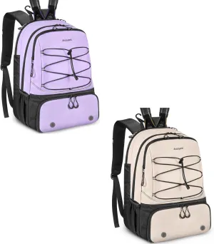 Tennis Bag, Large Tennis Bags For Women, Tennis Backpack with Ventilated Shoe Compartment and Insulated Pocket, Purple & Beige