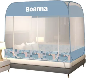 Tent Large Space Encrypted Four-Corner Structure Stable Double Doors are Easy to Use Suitable for Family Bedrooms 's Beds Outdoor Sleeping Bags,Letter Blue,1.8x2.2m