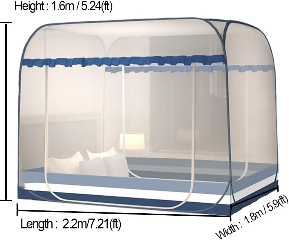 Tent Large Space Encrypted Four-Corner Structure Stable Double Doors are Easy to Use Suitable for Family Bedrooms 's Beds Outdoor Sleeping Bags,Letter Blue,1.8x2.2m