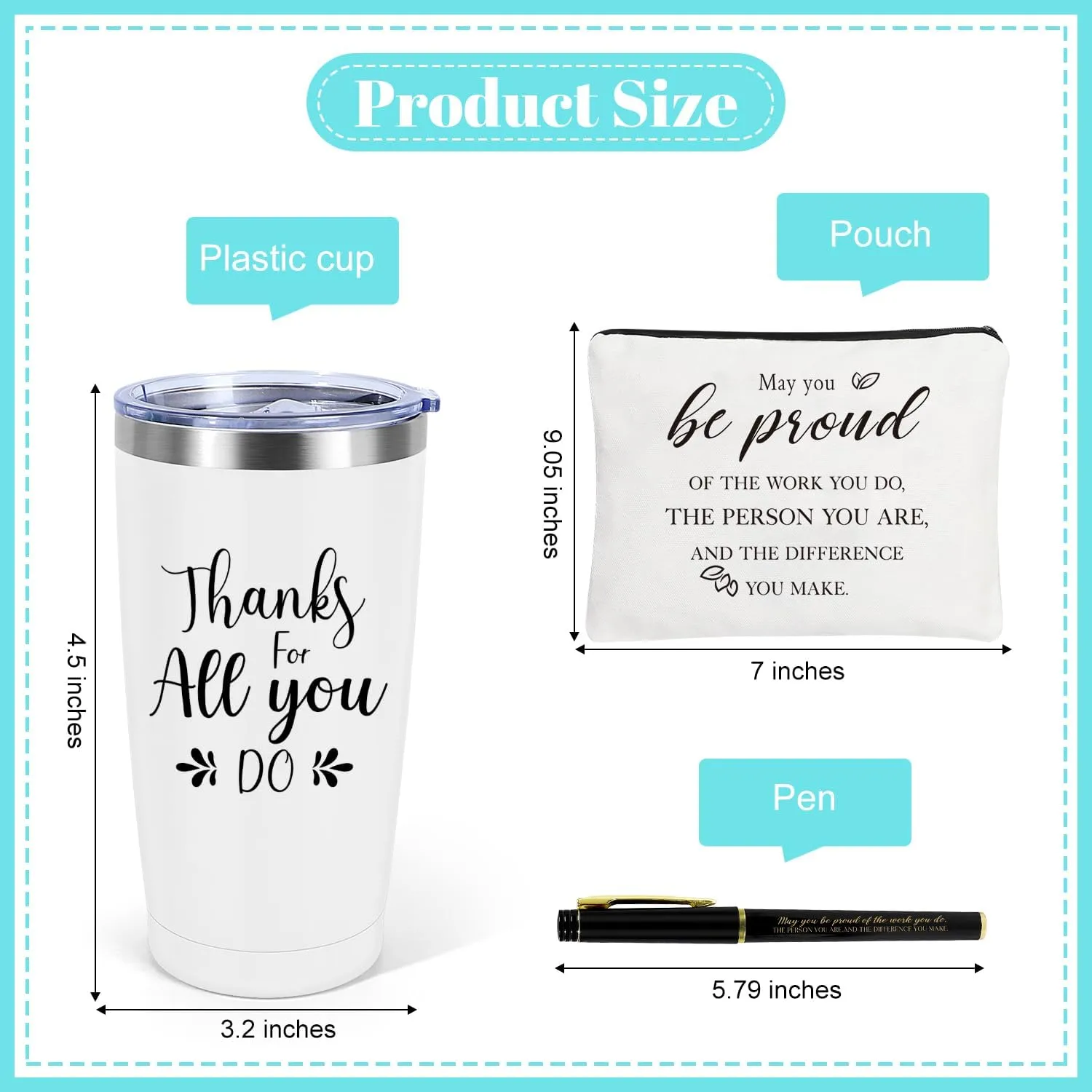 Thank You Gifts For Women, Administrative Professional Day Gifts for Coworkers Employee Boss Lady Manager Nurse Teacher Appreciation Gift, 6 Set Inspirational Team Staff Gift Tumbler Makeup Bags Pen