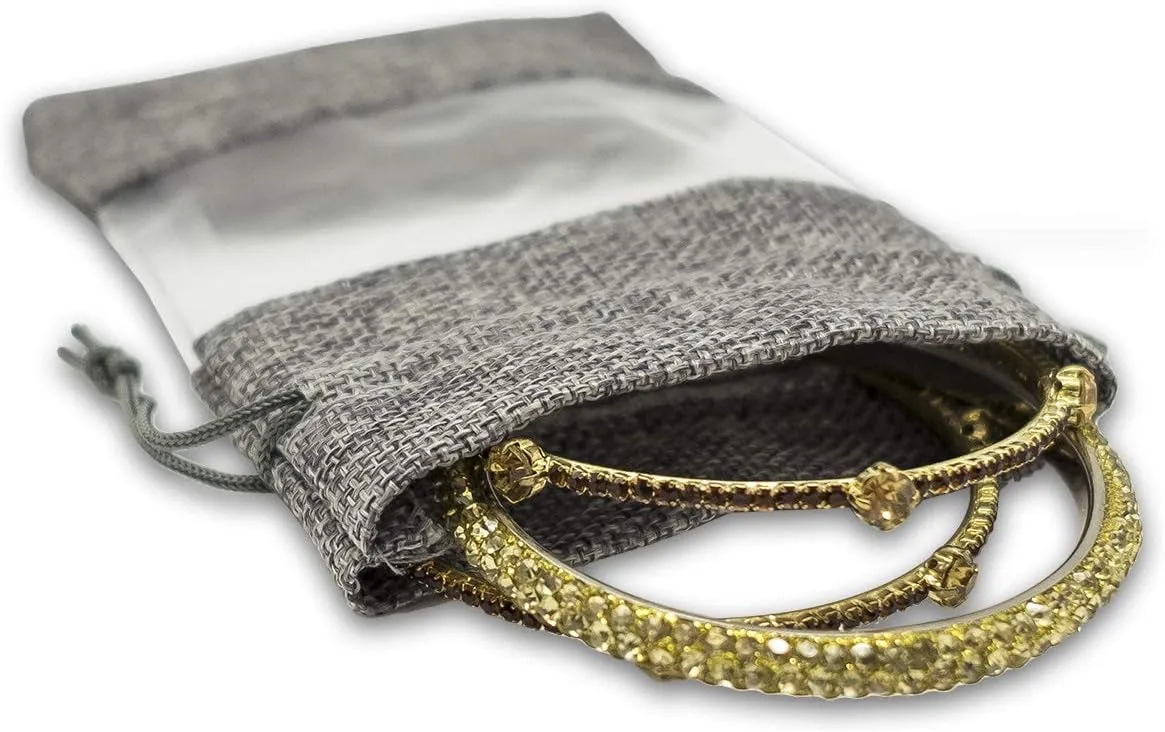 TheDisplayGuys - 48-Pack 3.5x5.5 Linen Burlap & Sheer Organza Gift Bag with Drawstring for Party Favors, Presents, Samples & Treats Mesh Pouch (Gray, Small)