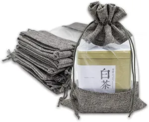 TheDisplayGuys - 48-Pack 6.5x8.5 Linen Burlap & Sheer Organza Gift Bag with Drawstring for Party Favors, Presents, Samples & Treats Mesh Pouch (Gray, Large)