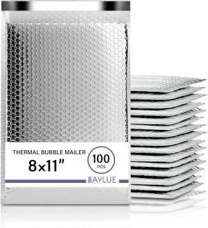 Thermal Bubble Mailer 8"x11" - 100 Pack Bulk | Metallic Bubble Mailers #2| Insulated Mailers for Cold Shipping | Waterproof Thermal Foil Shipping Envelopes | Secure Cold Shipping Bags