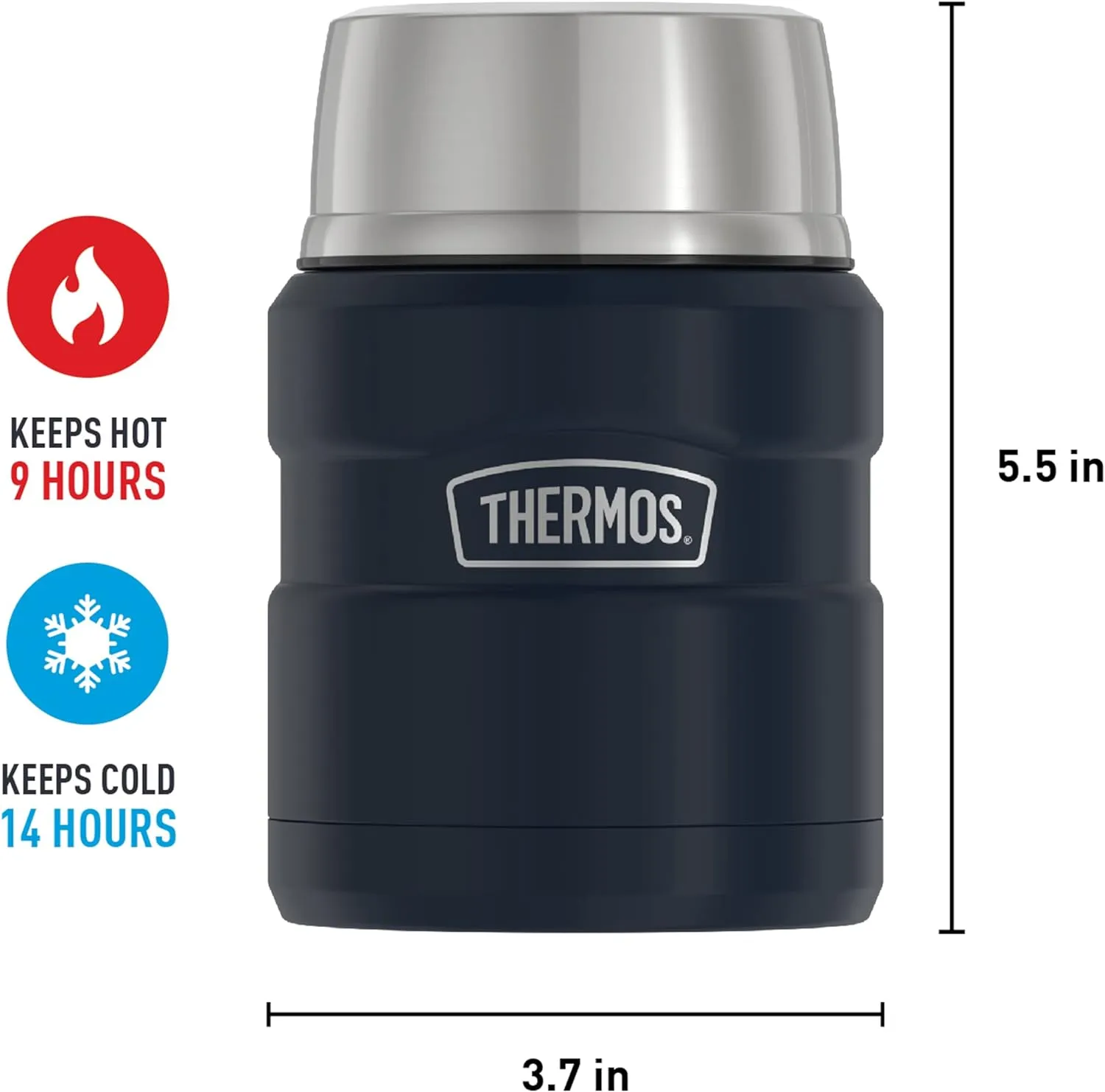 THERMOS Stainless King Vacuum-Insulated Food Jar with Spoon, 16 Ounce, Midnight Blue