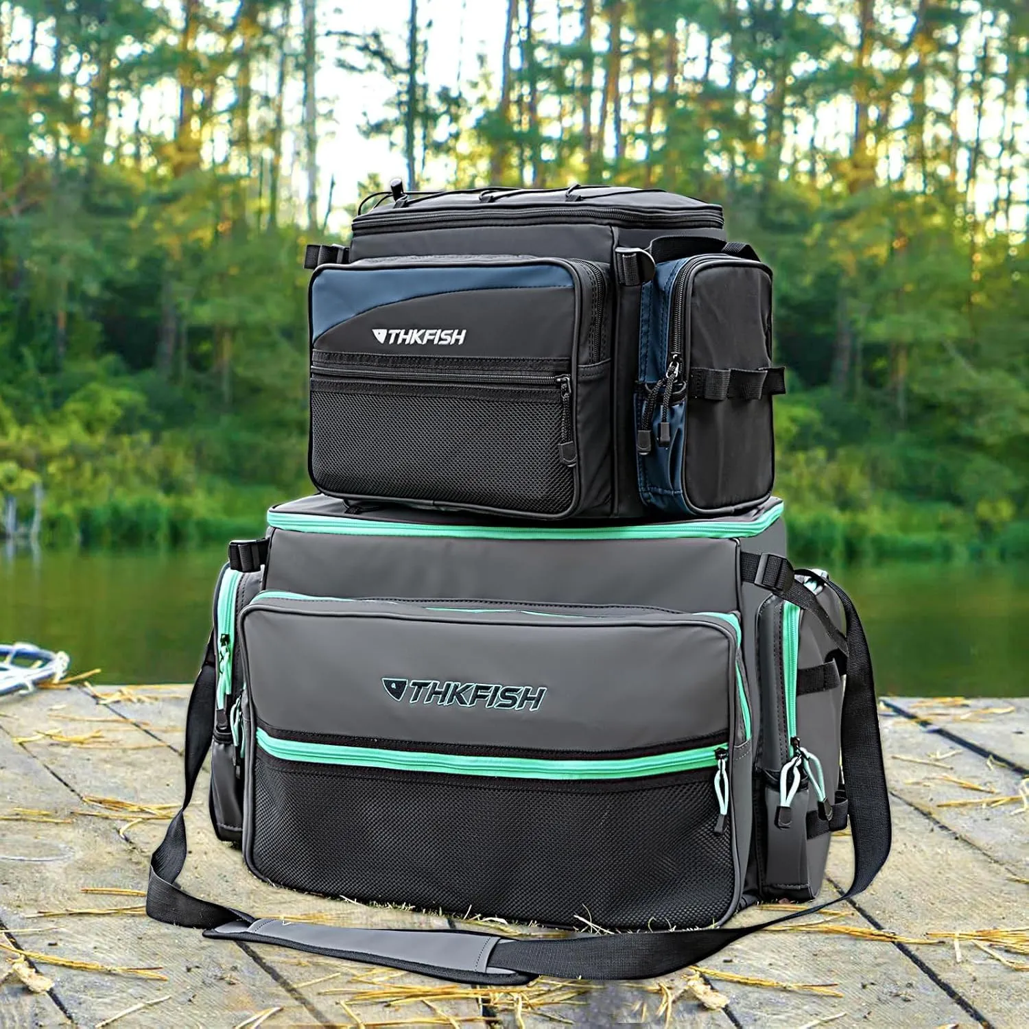 THKFISH Waterproof Fishing Tackle Bags, Saltwater Resistant Large Fishing Tackle Bag, 1000D PVC Waterproof Fishing Gear Storage Store 3600 3700 Trays
