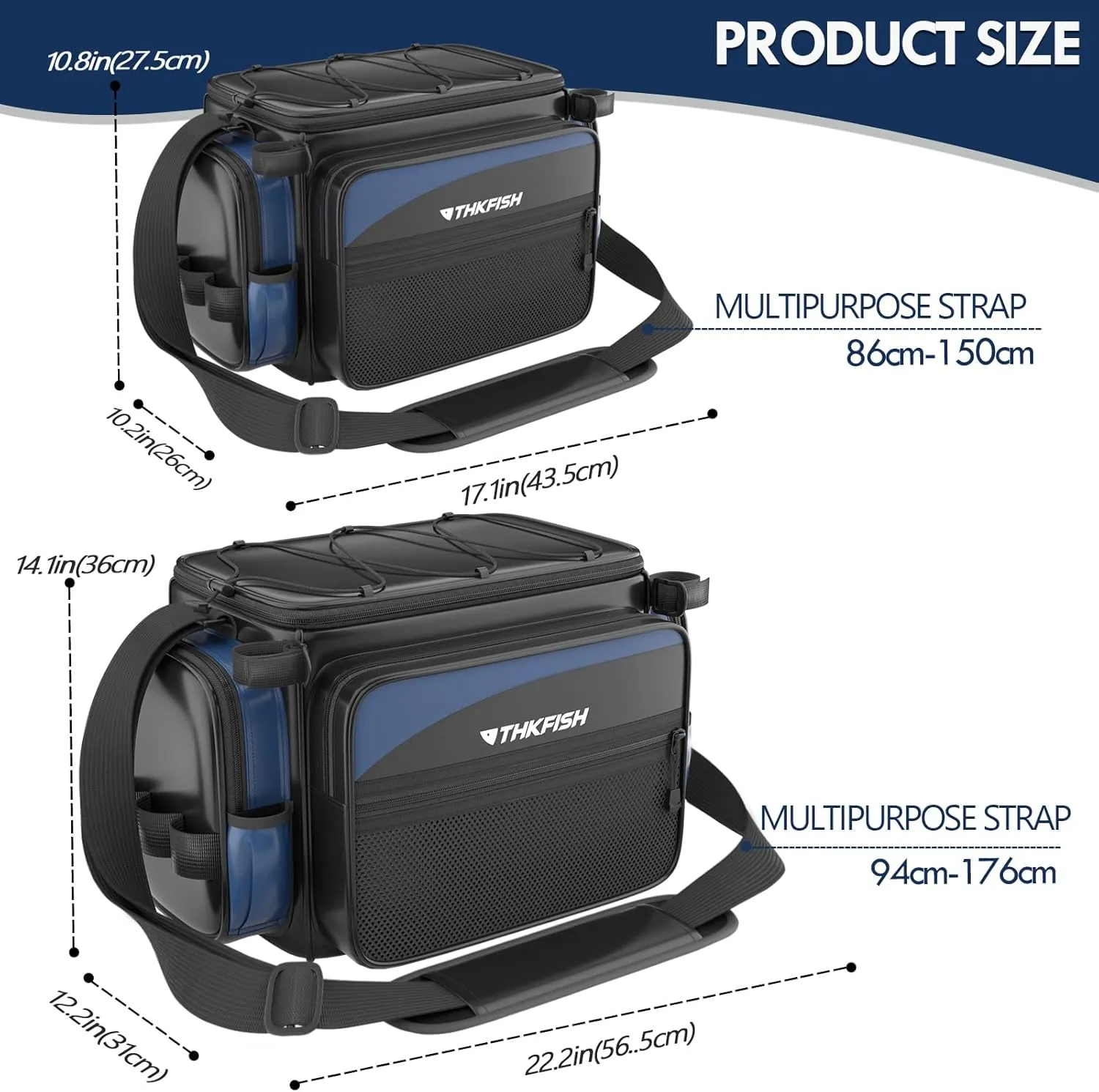 THKFISH Waterproof Fishing Tackle Bags, Saltwater Resistant Large Fishing Tackle Bag, 1000D PVC Waterproof Fishing Gear Storage Store 3600 3700 Trays
