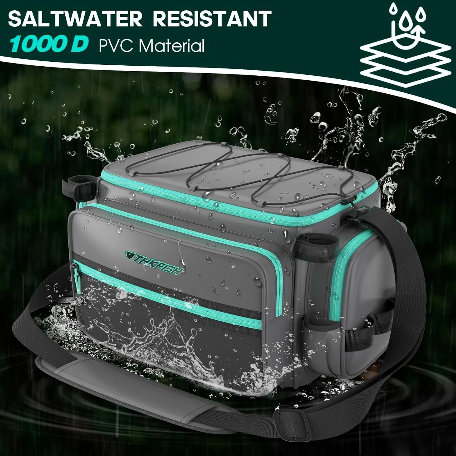 THKFISH Waterproof Fishing Tackle Bags, Saltwater Resistant Large Fishing Tackle Bag, 1000D PVC Waterproof Fishing Gear Storage Store 3600 3700 Trays
