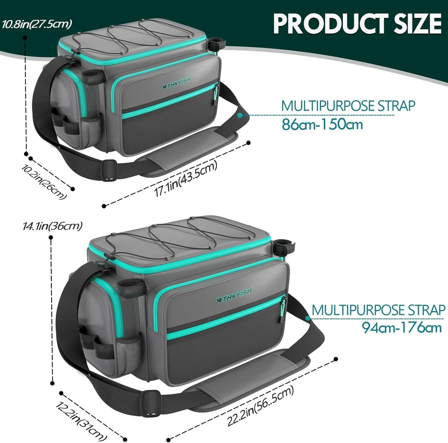 THKFISH Waterproof Fishing Tackle Bags, Saltwater Resistant Large Fishing Tackle Bag, 1000D PVC Waterproof Fishing Gear Storage Store 3600 3700 Trays