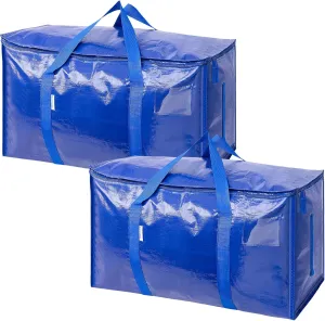 TICONN 2 Pack Extra Large Moving Bags with Zippers & Carrying Handles, Heavy-Duty Storage Tote Moving Boxes for Space Saving (2 PK, 18 Gallon)