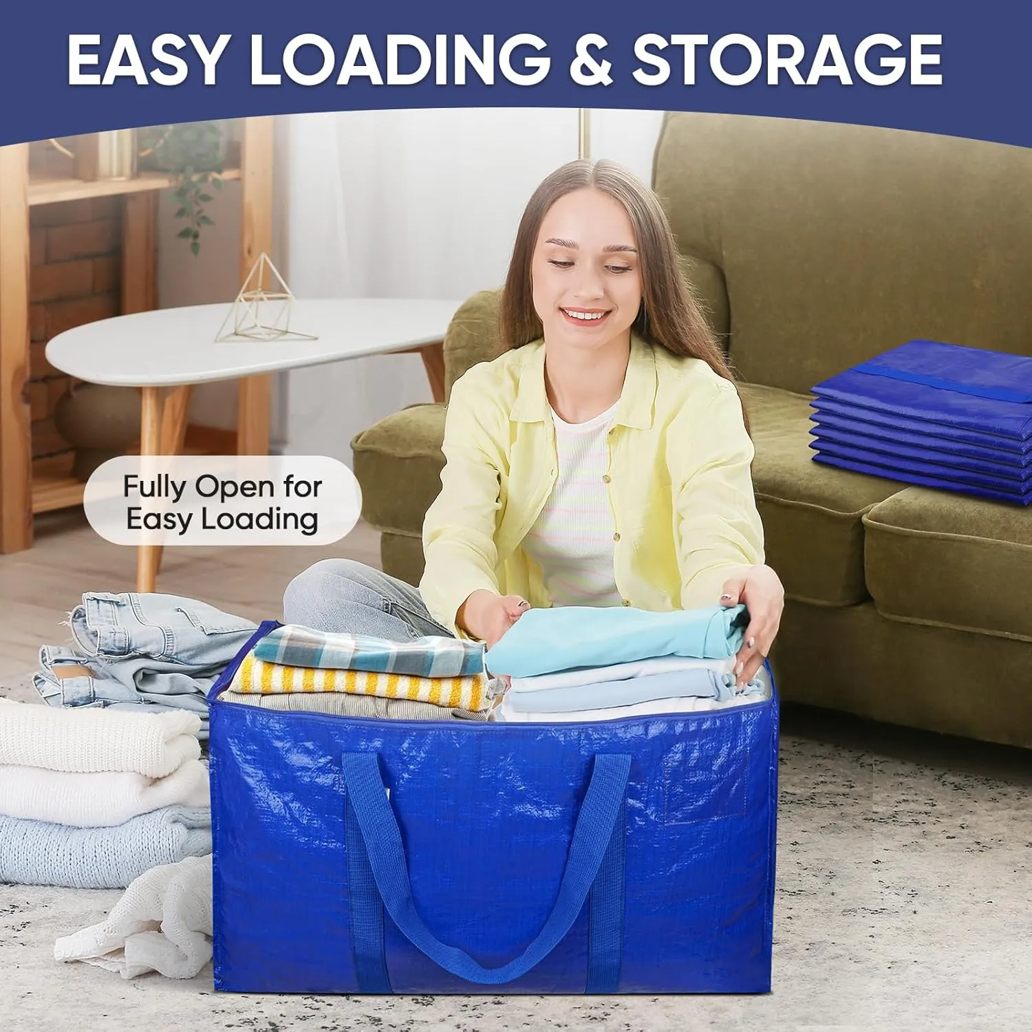TICONN 2 Pack Extra Large Moving Bags with Zippers & Carrying Handles, Heavy-Duty Storage Tote Moving Boxes for Space Saving (2 PK, 18 Gallon)